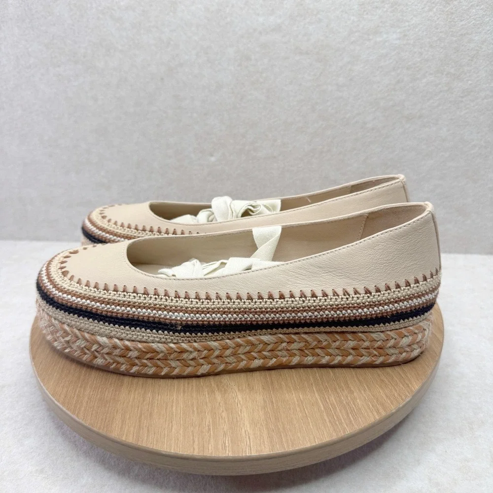 Ulla Johnson Espadrille Platform Flats Leather Woven Cream Size 38.5 8‎ - Picture 4 of 11